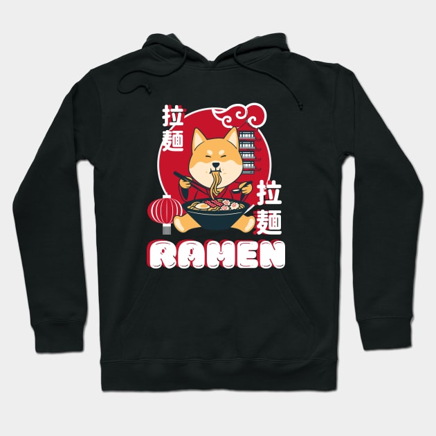 Kawaii Shiba Inu Eating Ramen Hoodie by FullOnNostalgia